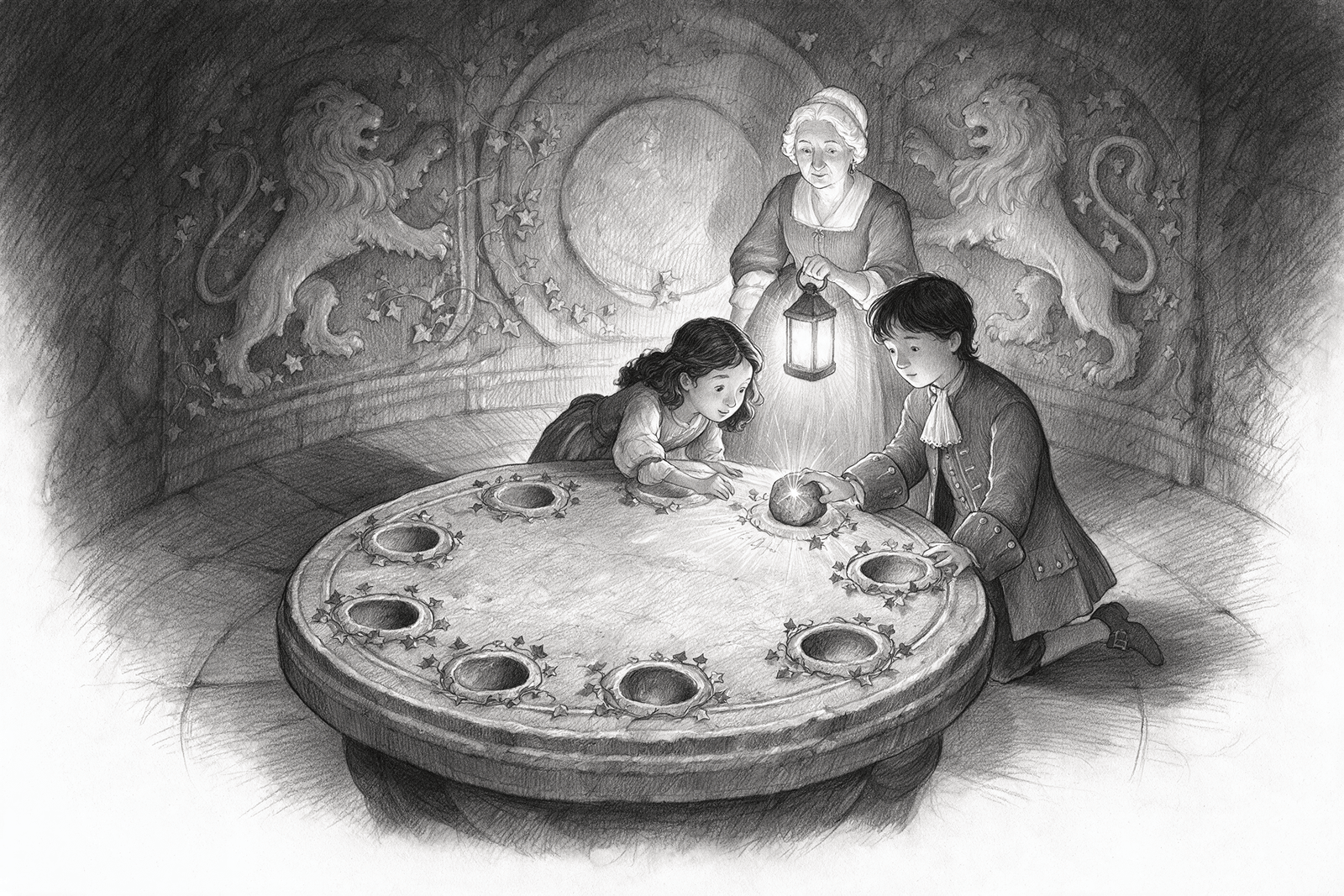 Pencil illustration: The Round Table of Seven